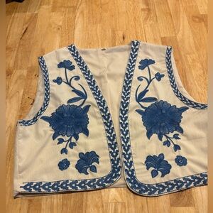 Blue and White Embroidered Vest